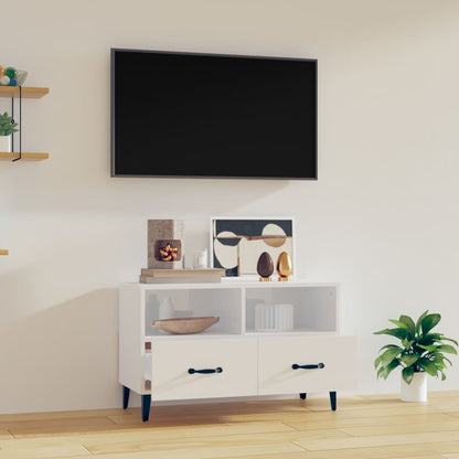 Móvel de TV Calibro com 2 Gavetas e Prateleiras de 80 cm - Branco Brilhante - Design Moderno