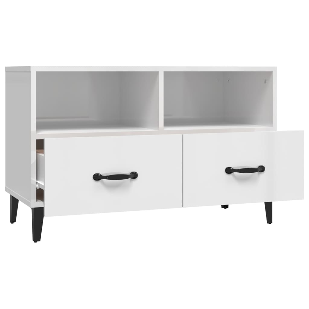 Móvel de TV Calibro com 2 Gavetas e Prateleiras de 80 cm - Branco Brilhante - Design Moderno