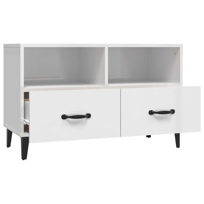 Móvel de TV Calibro com 2 Gavetas e Prateleiras de 80 cm - Branco Brilhante - Design Moderno