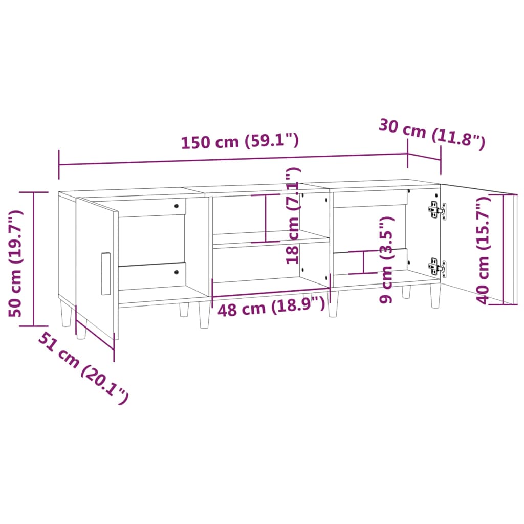 Móvel de TV Erik de 150 cm - Preto - Design Nórdico