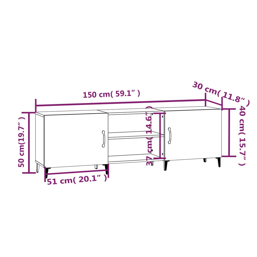 Móvel de TV 150x30x50 cm derivados de madeira branco brilhante