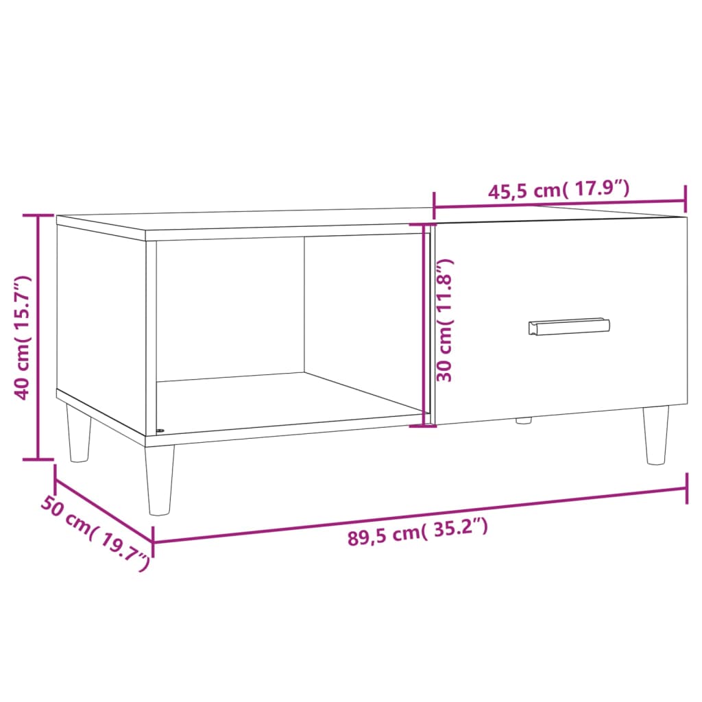 Mesa de centro 89,5x50x40 cm derivados madeira branco brilhante