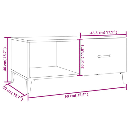 vidaXL Mesa de centro 90x50x40 cm madeira processada branco brilhante