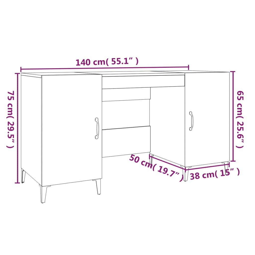 Secretária Mayra de 140 cm - Carvalho - Design Moderno