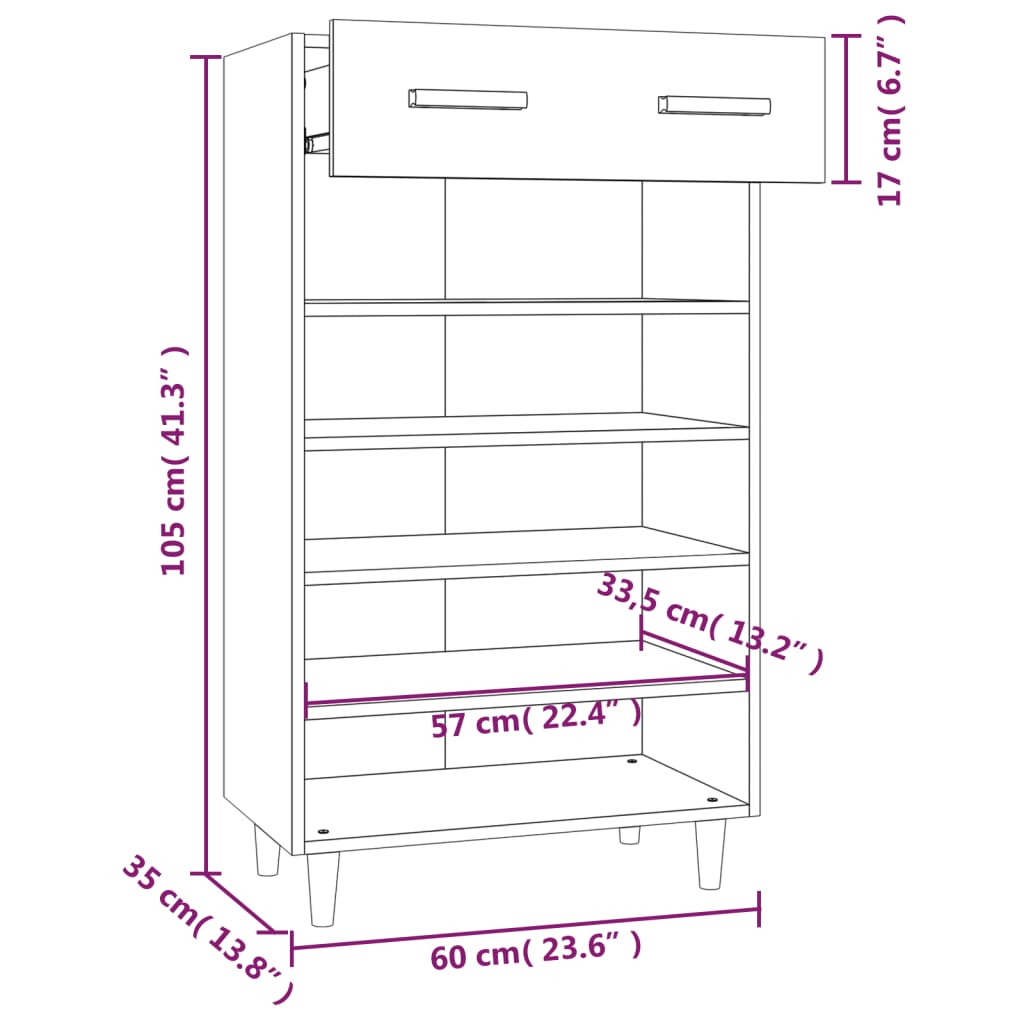 Sapateira Ana - Com 1 Gaveta e 5 Prateleiras - Cor Branco - 60x35x105 cm - Derivados de Madeira - Design Minimalista