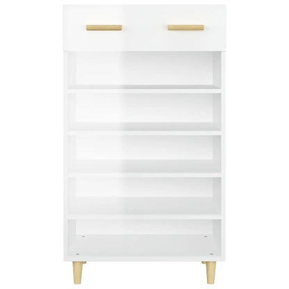 Sapateira Ana - Com 1 Gaveta e 5 Prateleiras - Cor Branco Brilhante - 60x35x105 cm - Derivados de Madeira - Design Minimalista