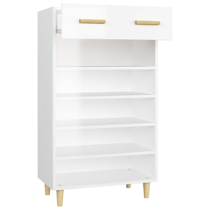 Sapateira Ana - Com 1 Gaveta e 5 Prateleiras - Cor Branco Brilhante - 60x35x105 cm - Derivados de Madeira - Design Minimalista