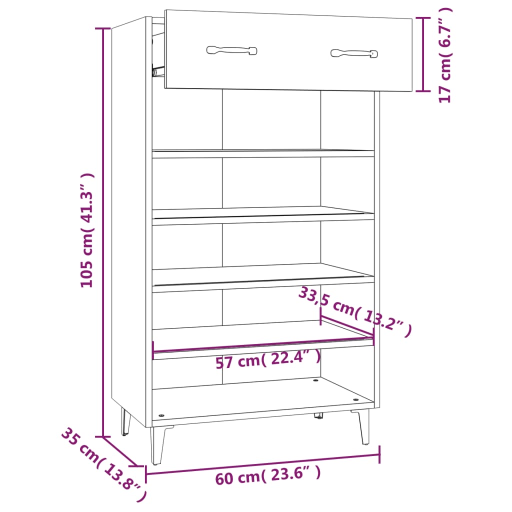 Sapateira Carry - Com 1 Gaveta e 5 Prateleiras - Cor Branco - 60x35x105 cm -Derivados de Madeira - Design Moderno