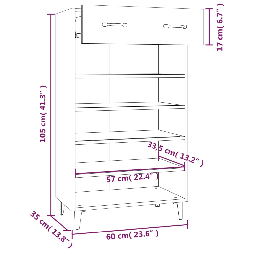 Sapateira Carry - Com 1 Gaveta e 5 Prateleiras - Cor Cinzento Cimento - 60x35x105 cm -Derivados de Madeira - Design Moderno