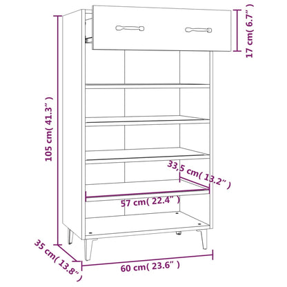 Sapateira Carry - Com 1 Gaveta e 5 Prateleiras - Cor Cinzento Cimento - 60x35x105 cm -Derivados de Madeira - Design Moderno