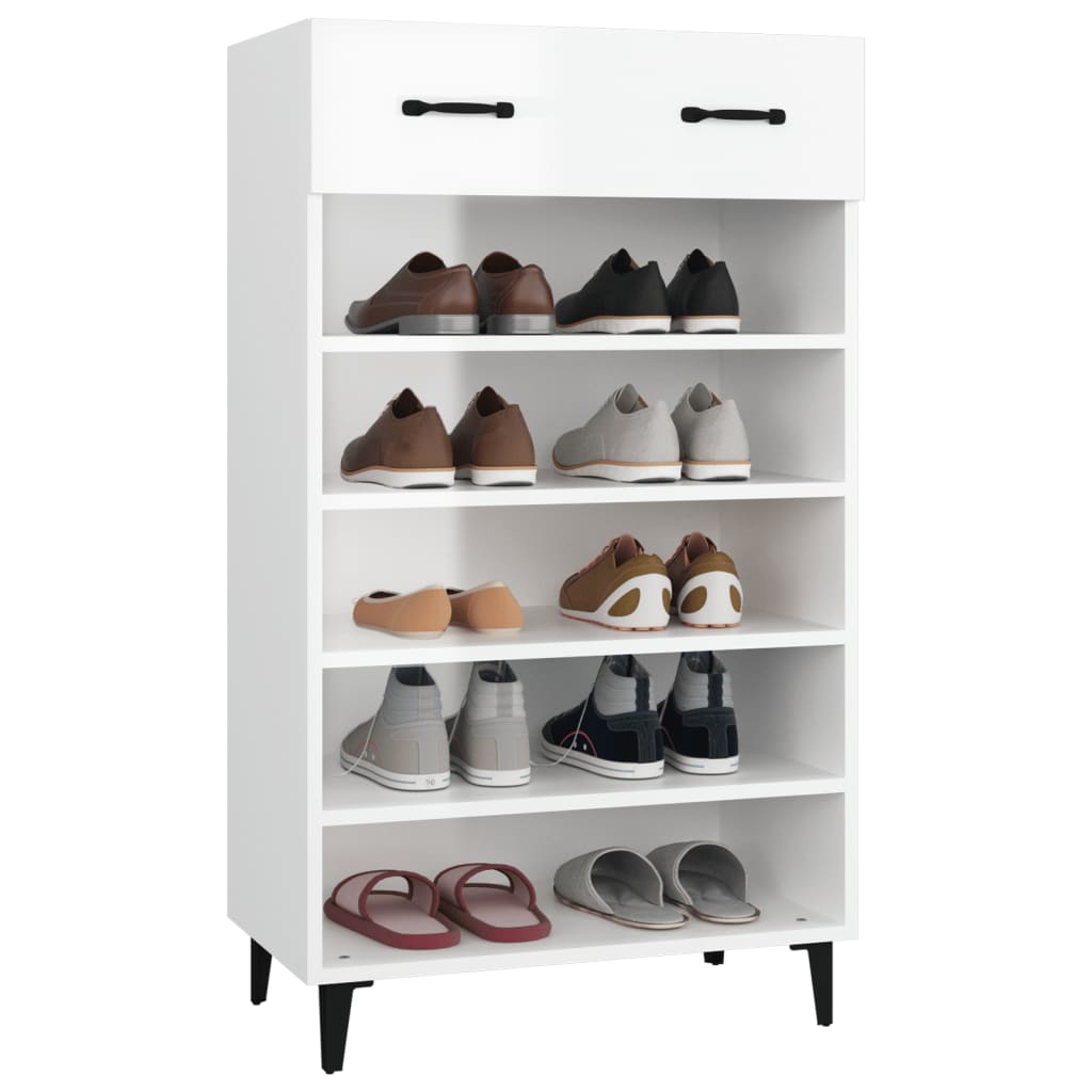 Sapateira Carry - Com 1 Gaveta e 5 Prateleiras - Cor Branco Brilhante - 60x35x105 cm -Derivados de Madeira - Design Moderno