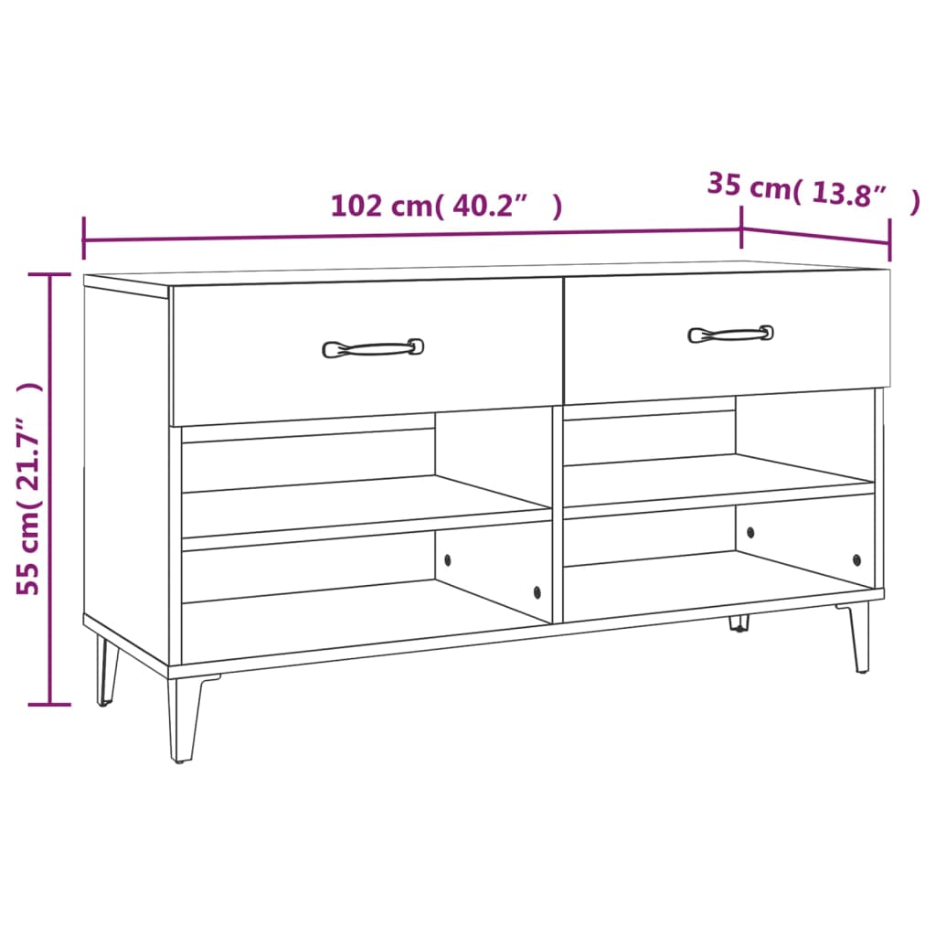 Sapateira Molinos - Com 2 Gavetas e 4 Compartimentos - Cor Cinzento Cimento - 102x35x55 cm -  Derivados de Madeira - Design Nórdico