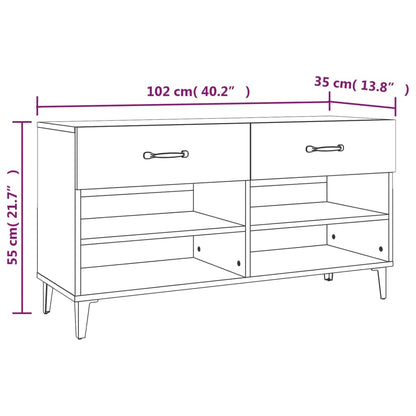 Sapateira Molinos - Com 2 Gavetas e 4 Compartimentos - Cor Cinzento Cimento - 102x35x55 cm -  Derivados de Madeira - Design Nórdico