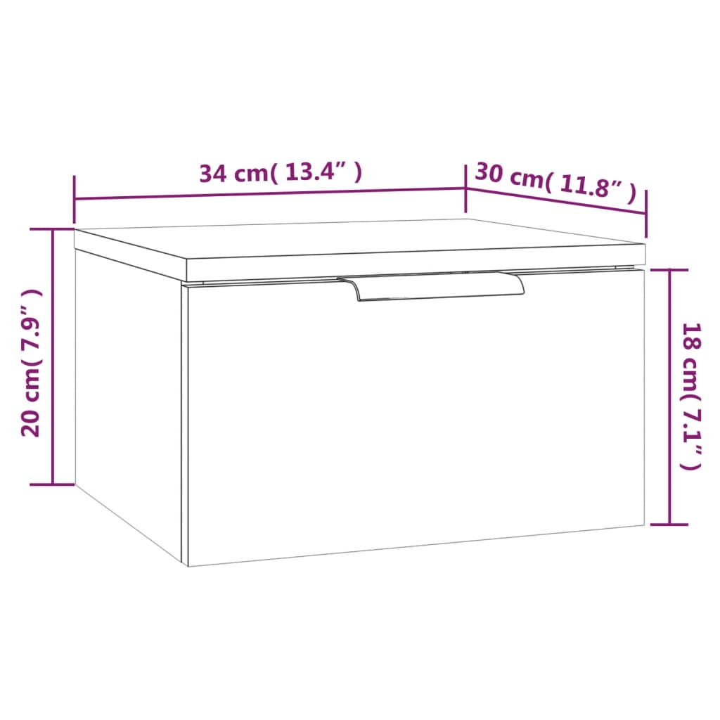 Mesa de cabeceira de parede 34x30x20 cm cinzento sonoma