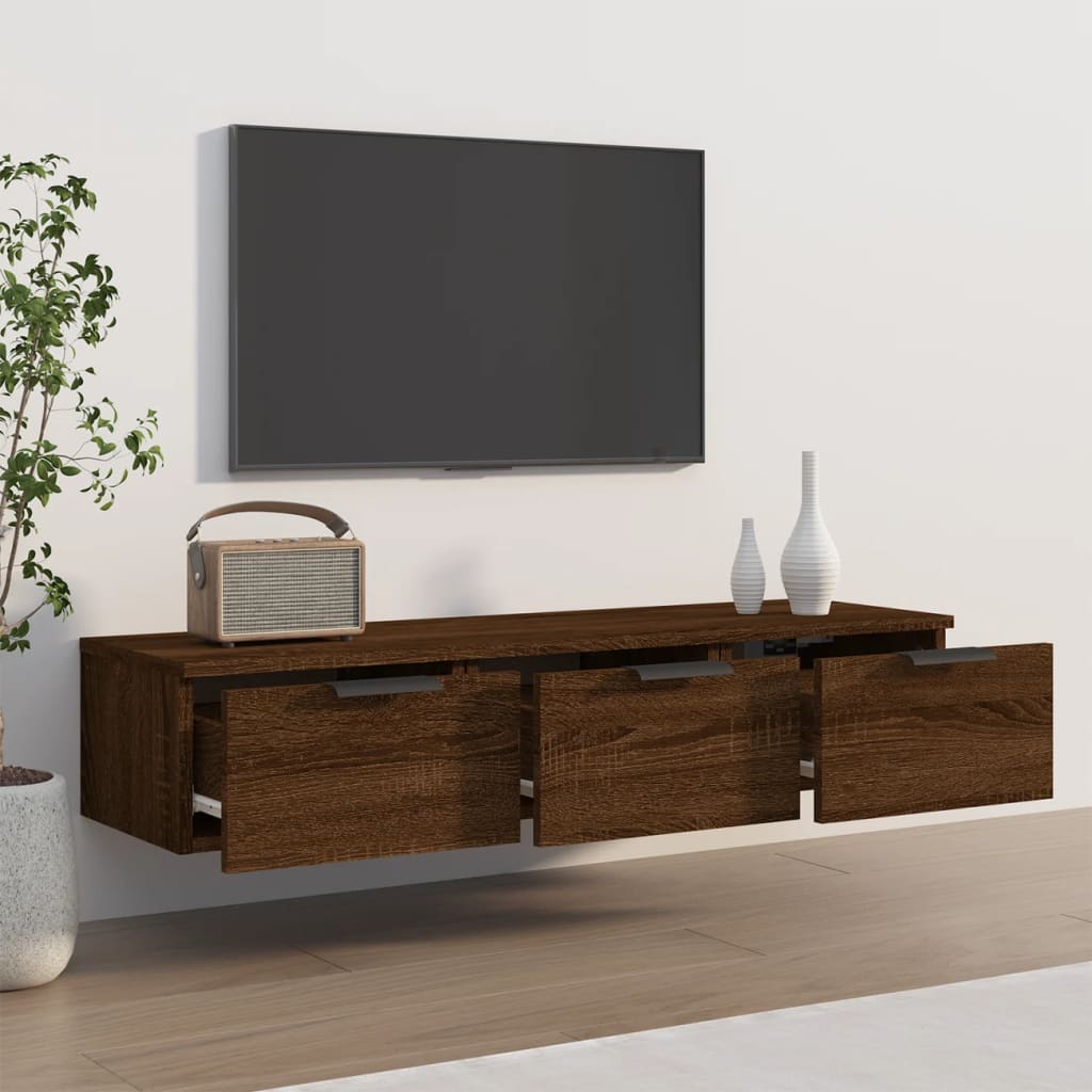 Móvel de TV de Parede Flix com 3 Gavetas de 102cm - Castanho - Design Moderno