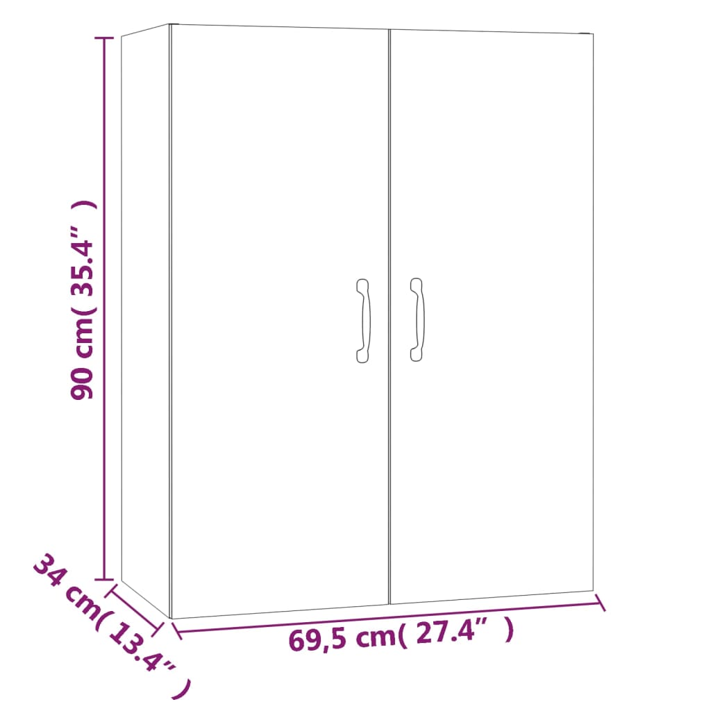 Armário suspenso 69,5x34x90cm derivados de madeira sonoma cinza