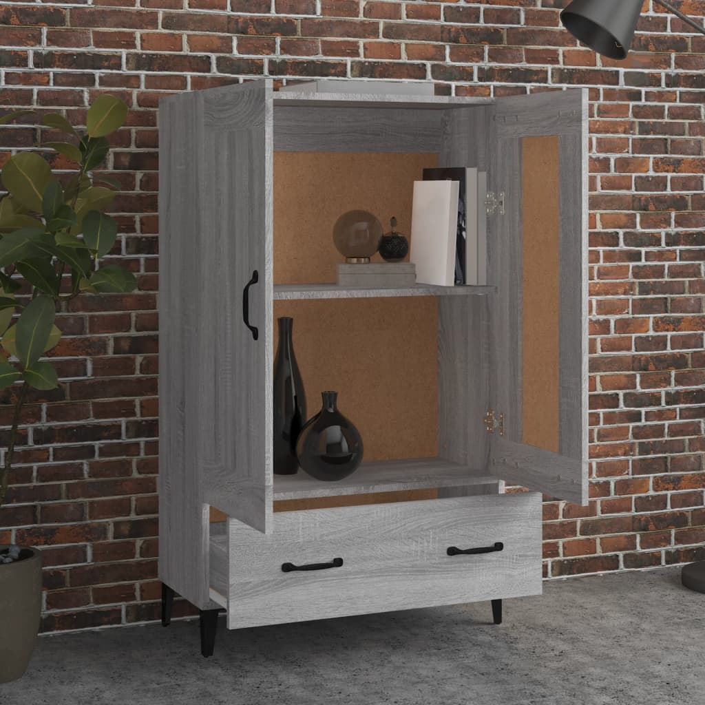 Armário Alto Donneti com 2 Portas e 1 Gaveta de 115 cm - Cinzento Sonoma - Design Moderno