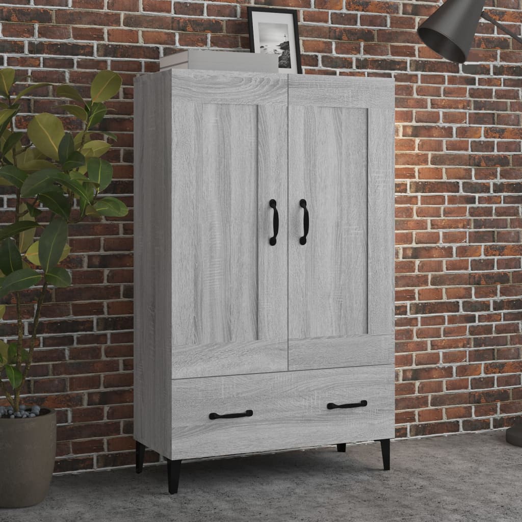 Armário Alto Donneti com 2 Portas e 1 Gaveta de 115 cm - Cinzento Sonoma - Design Moderno