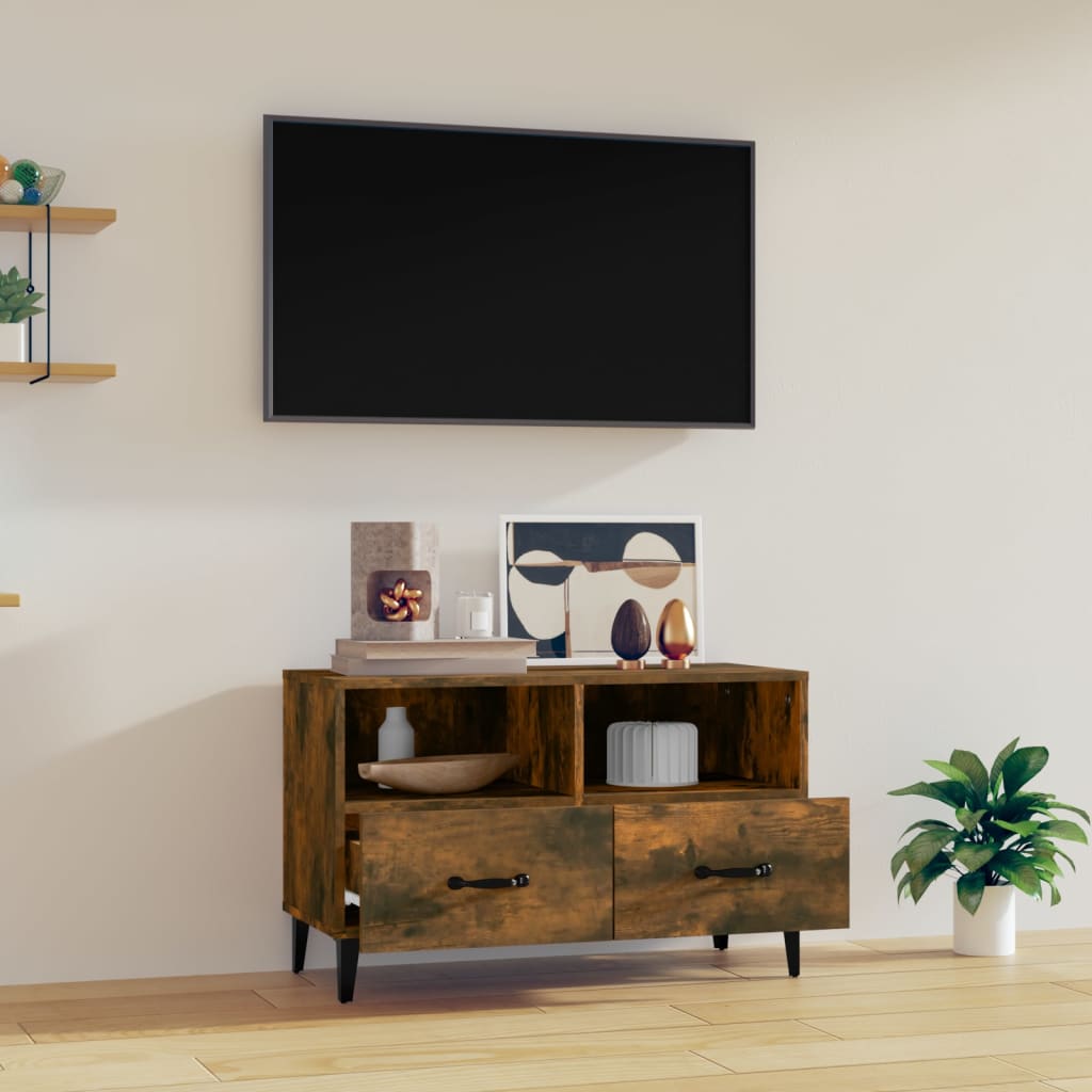 Móvel de TV Calibro com 2 Gavetas e Prateleiras de 80 cm - Madeira Rústica - Design Moderno