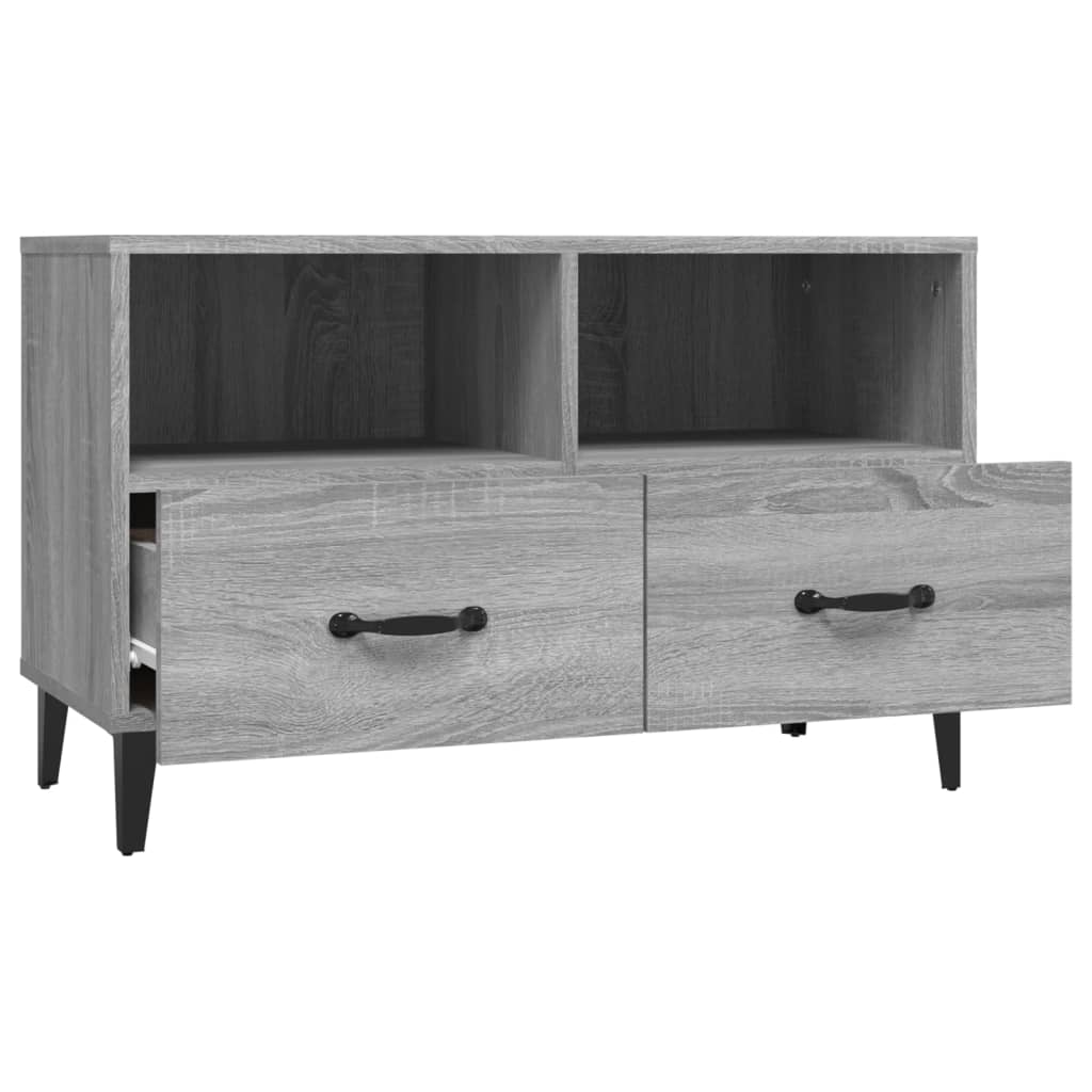 Móvel de TV Calibro com 2 Gavetas e Prateleiras de 80 cm - Cinzento Sonoma - Design Moderno