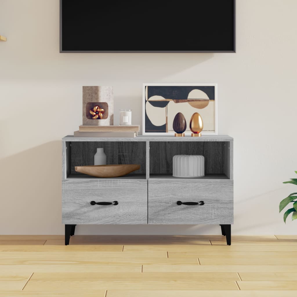 Móvel de TV Calibro com 2 Gavetas e Prateleiras de 80 cm - Cinzento Sonoma - Design Moderno