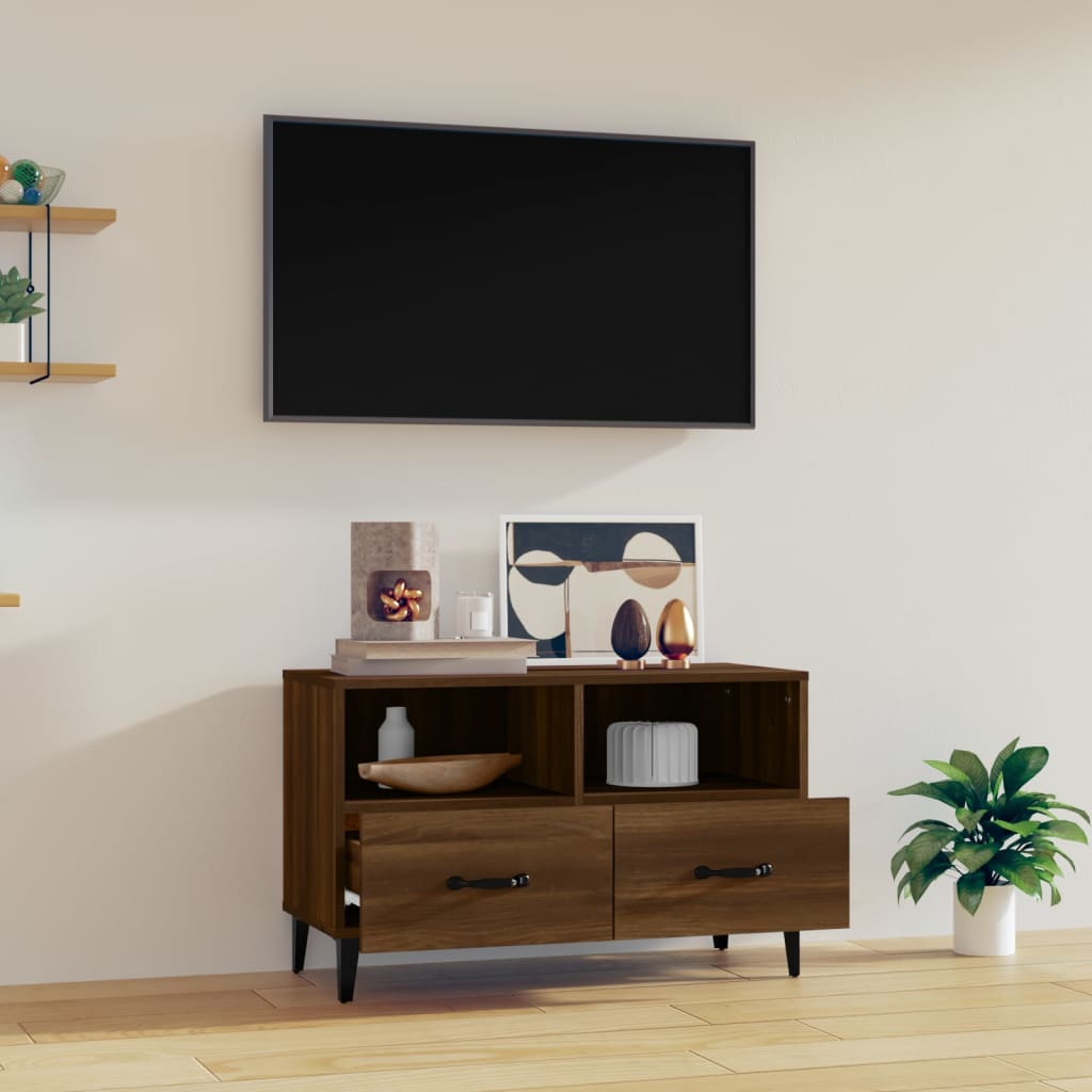 Móvel de TV Calibro com 2 Gavetas e Prateleiras de 80 cm - Castanho - Design Moderno