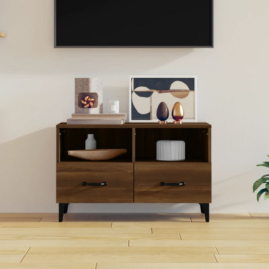 Móvel de TV Calibro com 2 Gavetas e Prateleiras de 80 cm - Castanho - Design Moderno