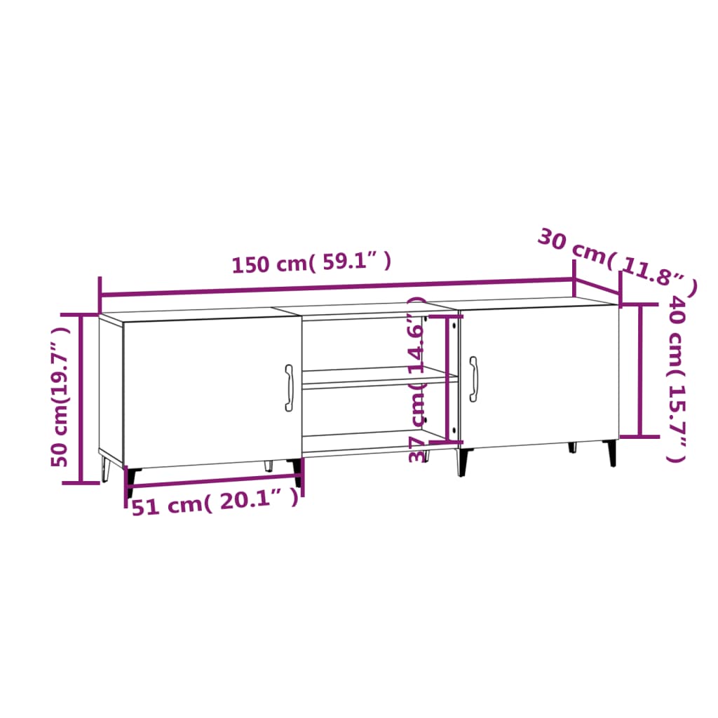 Móvel de TV 150x30x50 cm derivados de madeira cinzento sonoma