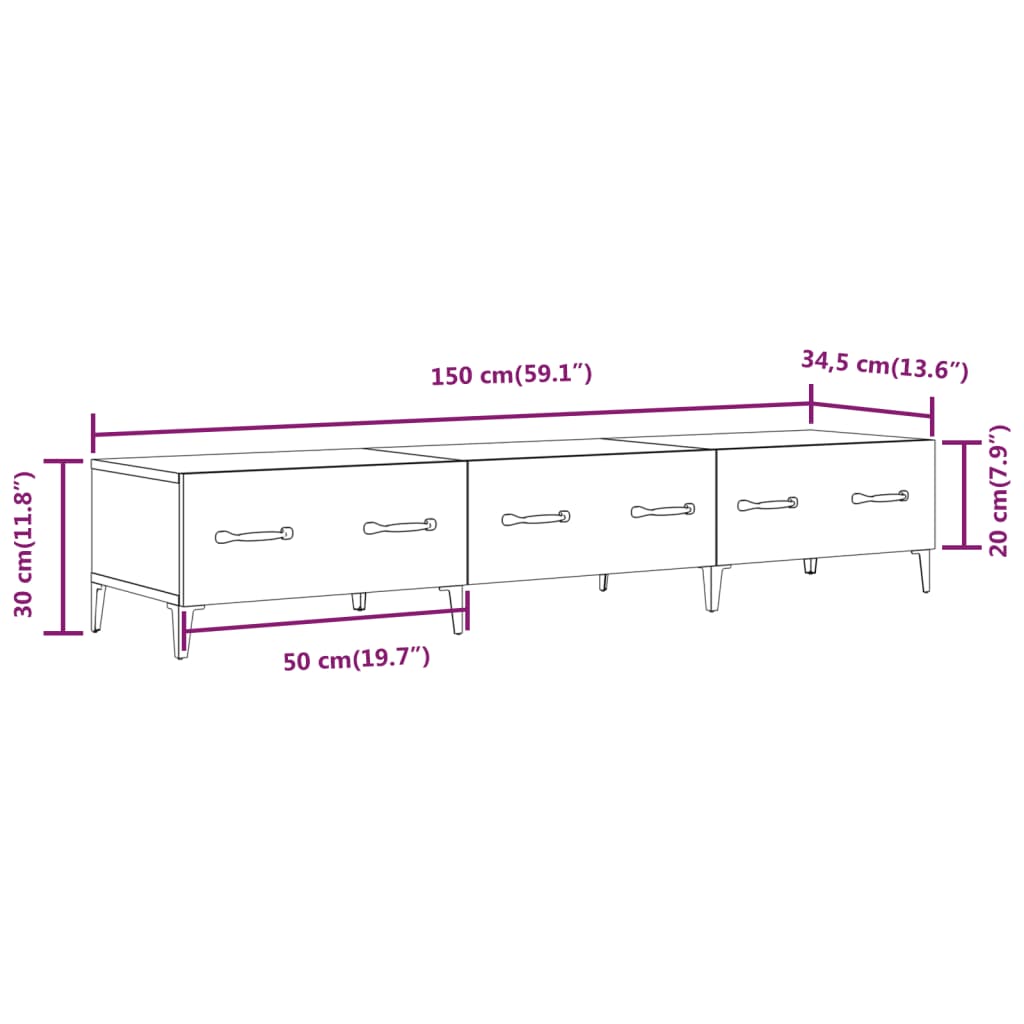 Móvel de TV 150x34,5x30 cm derivados de madeira cinzento sonoma