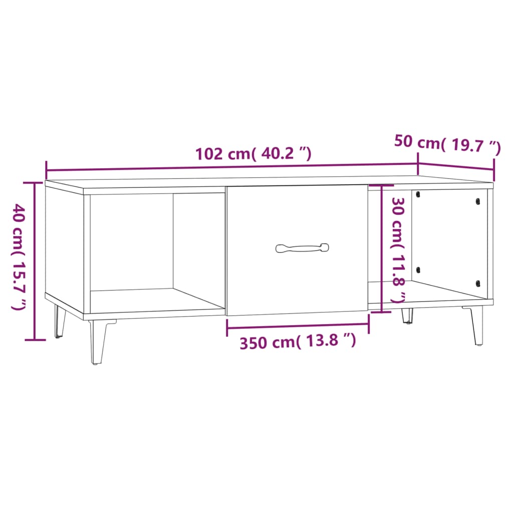 Mesa de centro 102x50x40 cm derivados madeira carvalho castanho