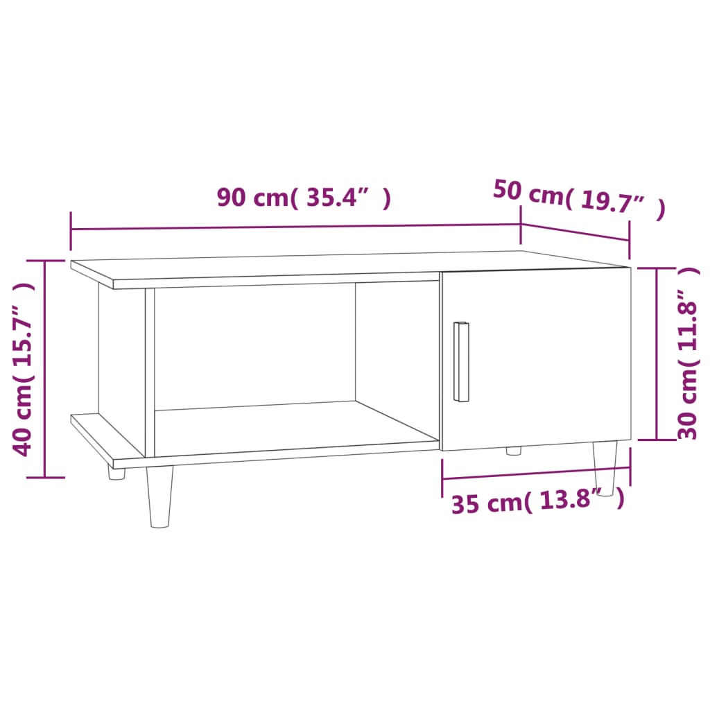 Mesa centro 90x50x40 cm derivados de madeira carvalho castanho