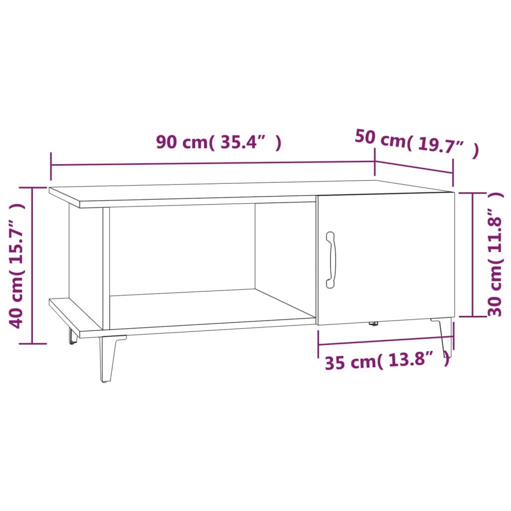 Mesa de centro 90x50x40 cm derivados de madeira cinzento sonoma