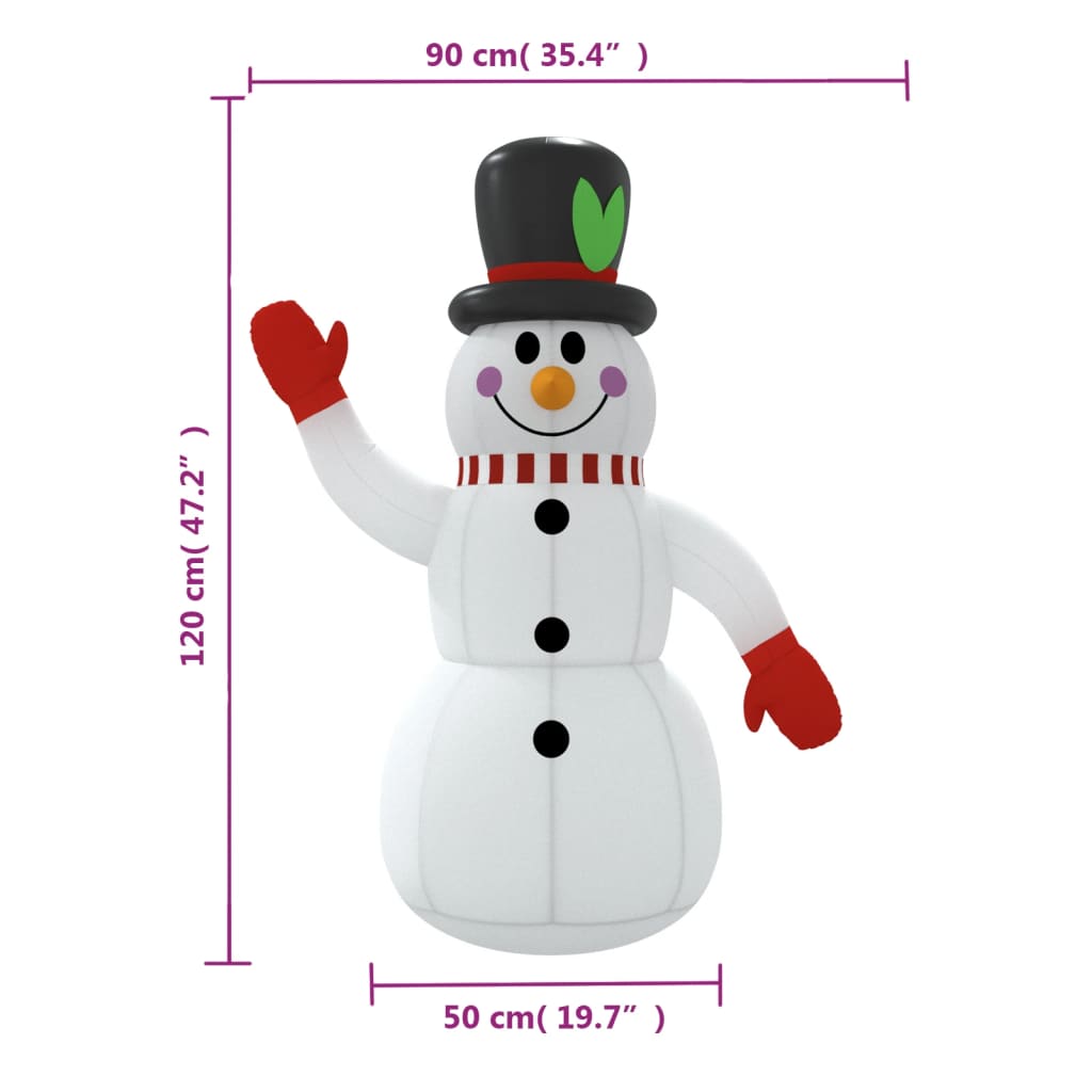 Boneco de neve insuflável com luzes LED 120 cm