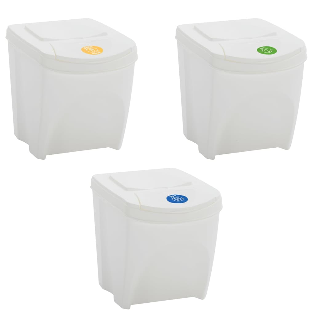 Caixotes do lixo empilháveis 3 pcs 75 L polipropileno branco