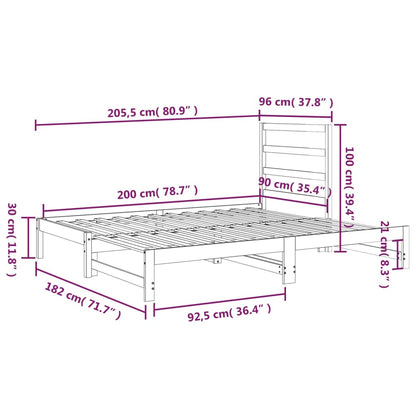 Sofá-cama de puxar 2x(90x200) cm pinho maciço preto