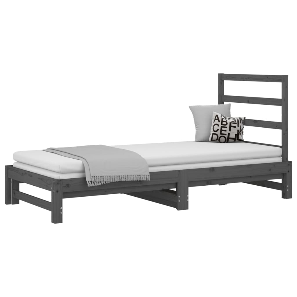 Estrutura sofá-cama de puxar 2x(90x190) cm pinho maciço cinza