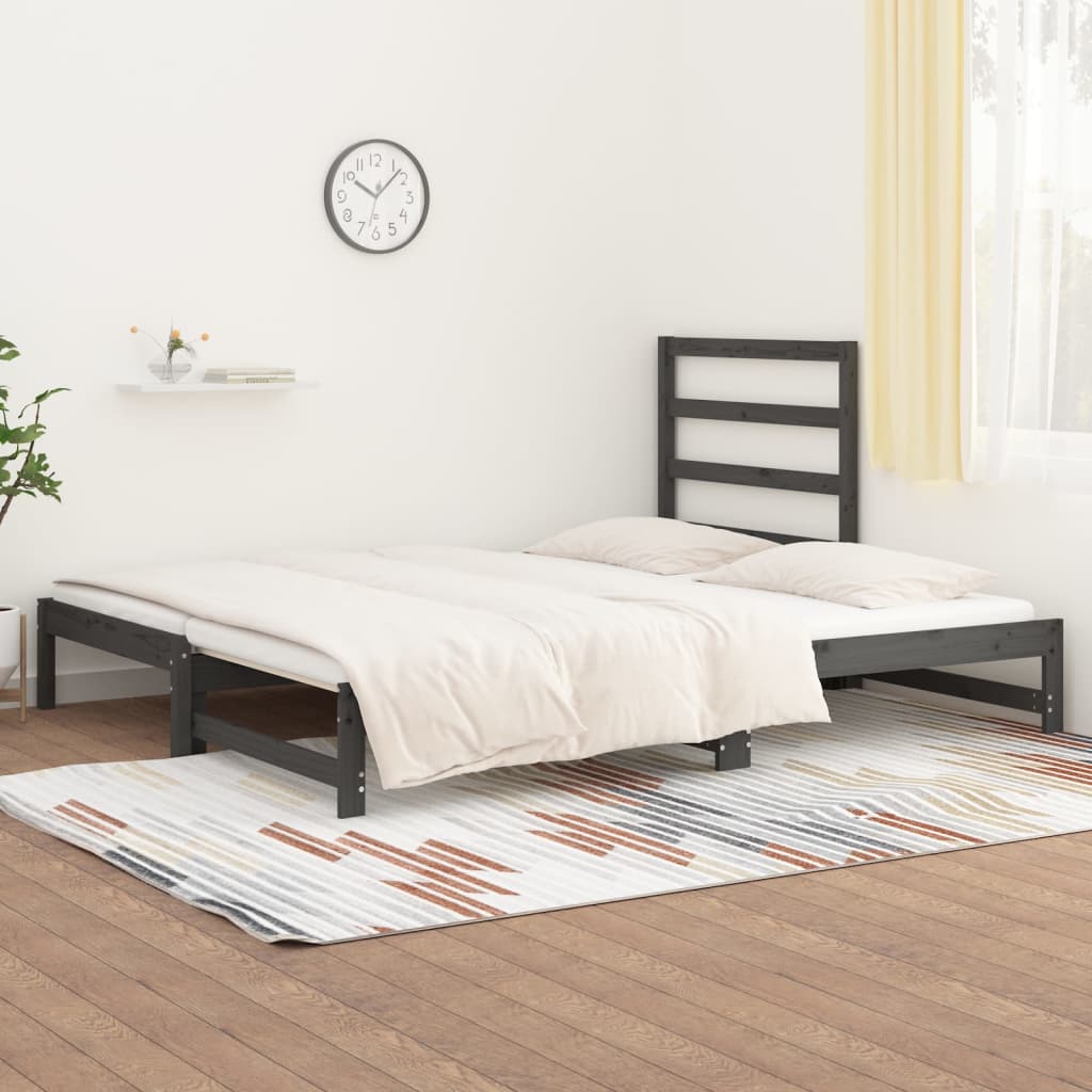 Estrutura sofá-cama de puxar 2x(90x190) cm pinho maciço cinza