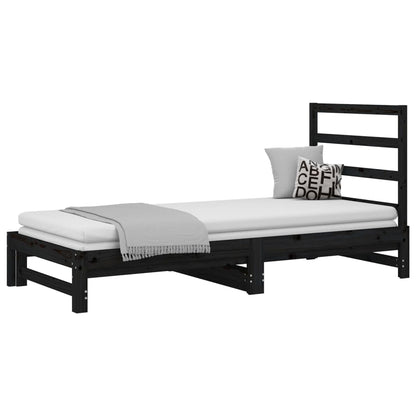 Estrutura sofá-cama de puxar 2x(90x190) cm pinho maciço preto