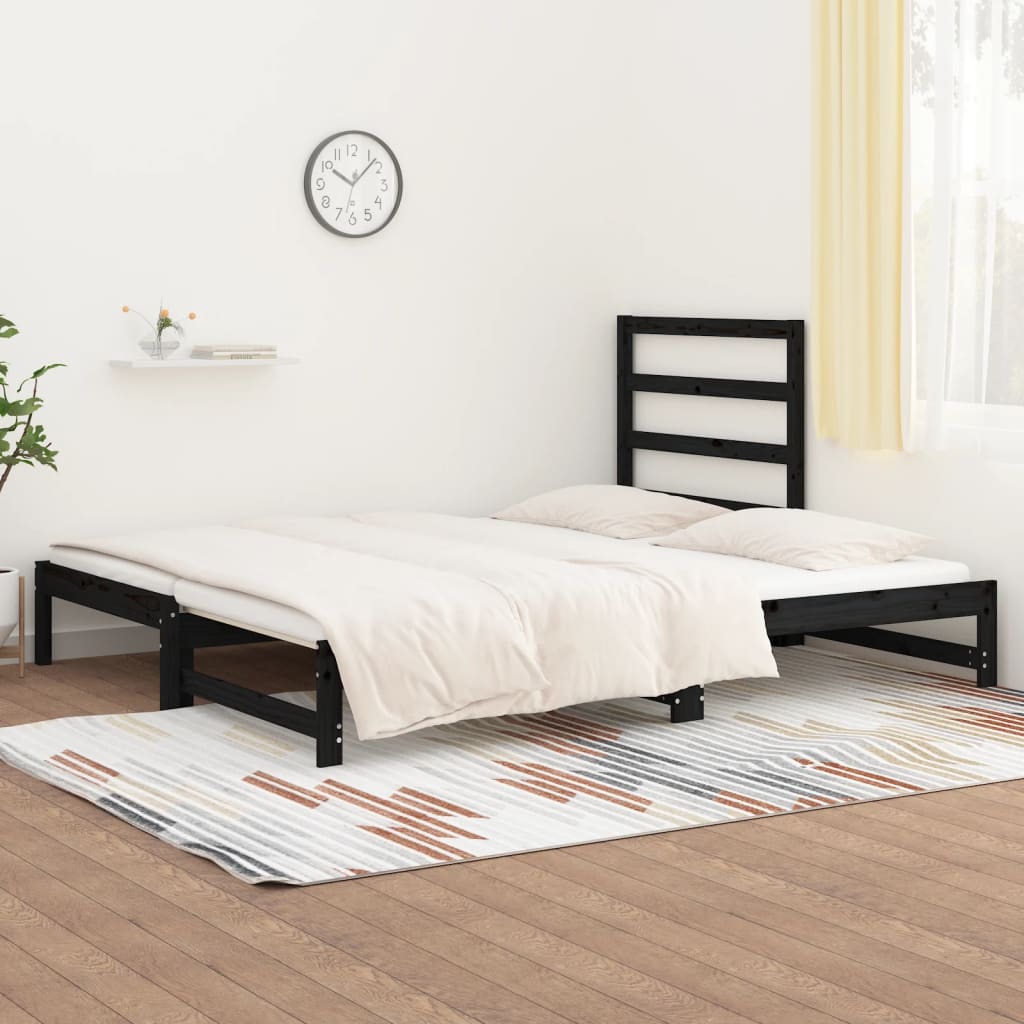 Estrutura sofá-cama de puxar 2x(90x190) cm pinho maciço preto