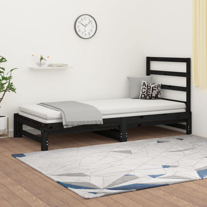 Estrutura sofá-cama de puxar 2x(90x190) cm pinho maciço preto