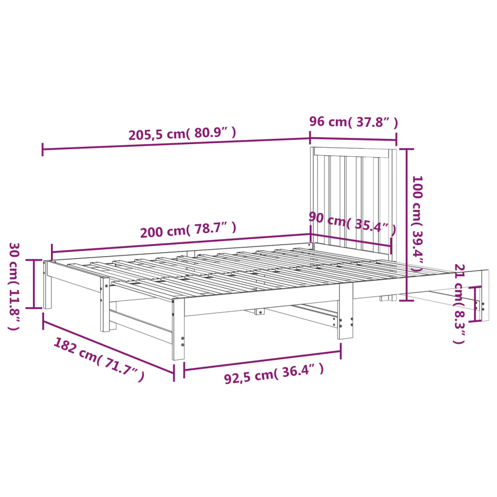 Sofá-cama de puxar 2x(90x200) cm madeira de pinho maciça