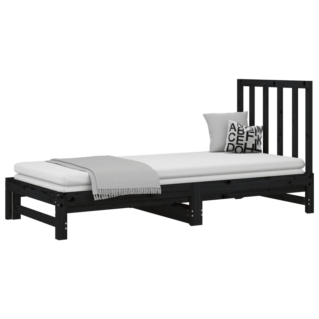 Sofá-cama de puxar 2x(90x200) cm pinho maciço preto