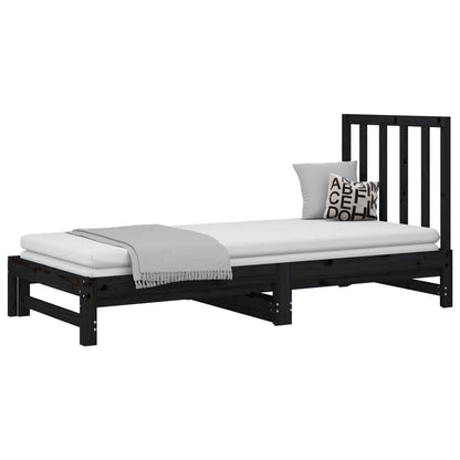 Estrutura sofá-cama de puxar 2x(90x190) cm pinho maciço preto