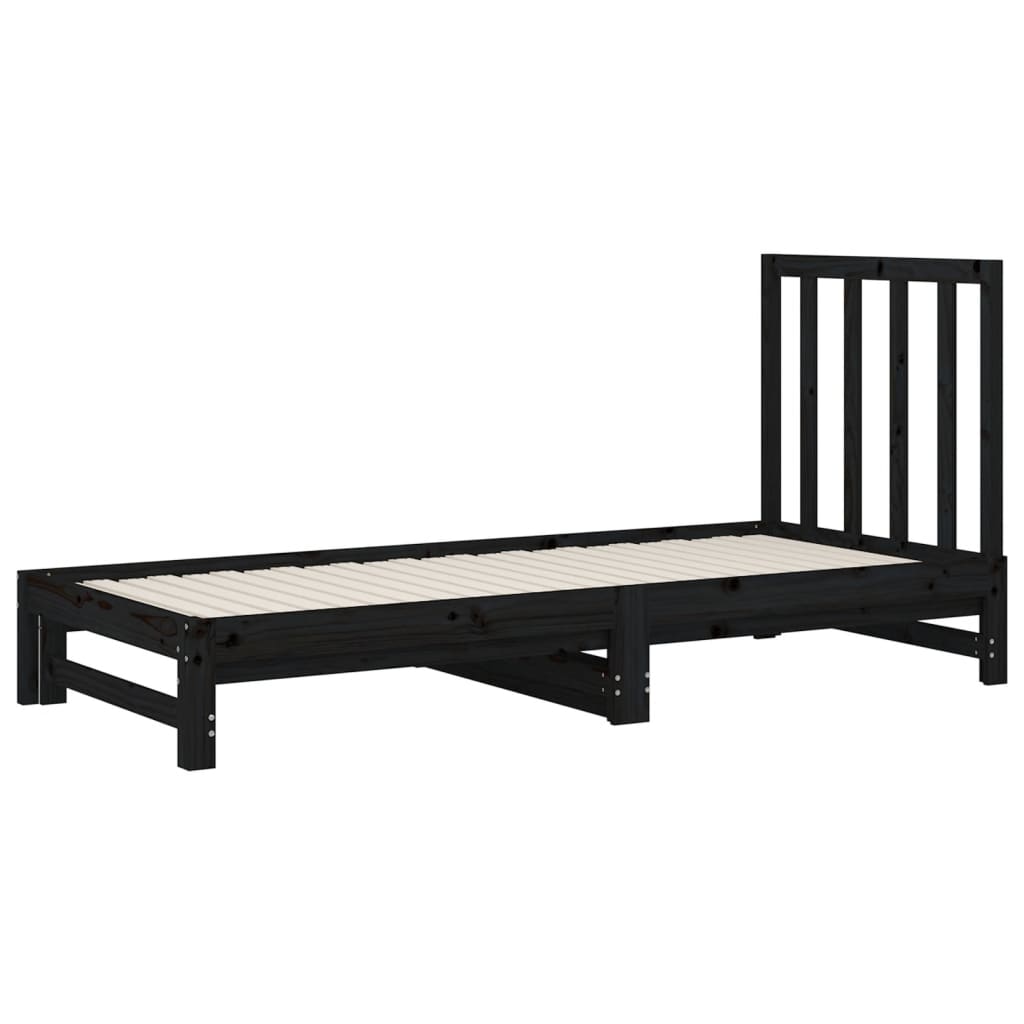 Estrutura sofá-cama de puxar 2x(90x190) cm pinho maciço preto