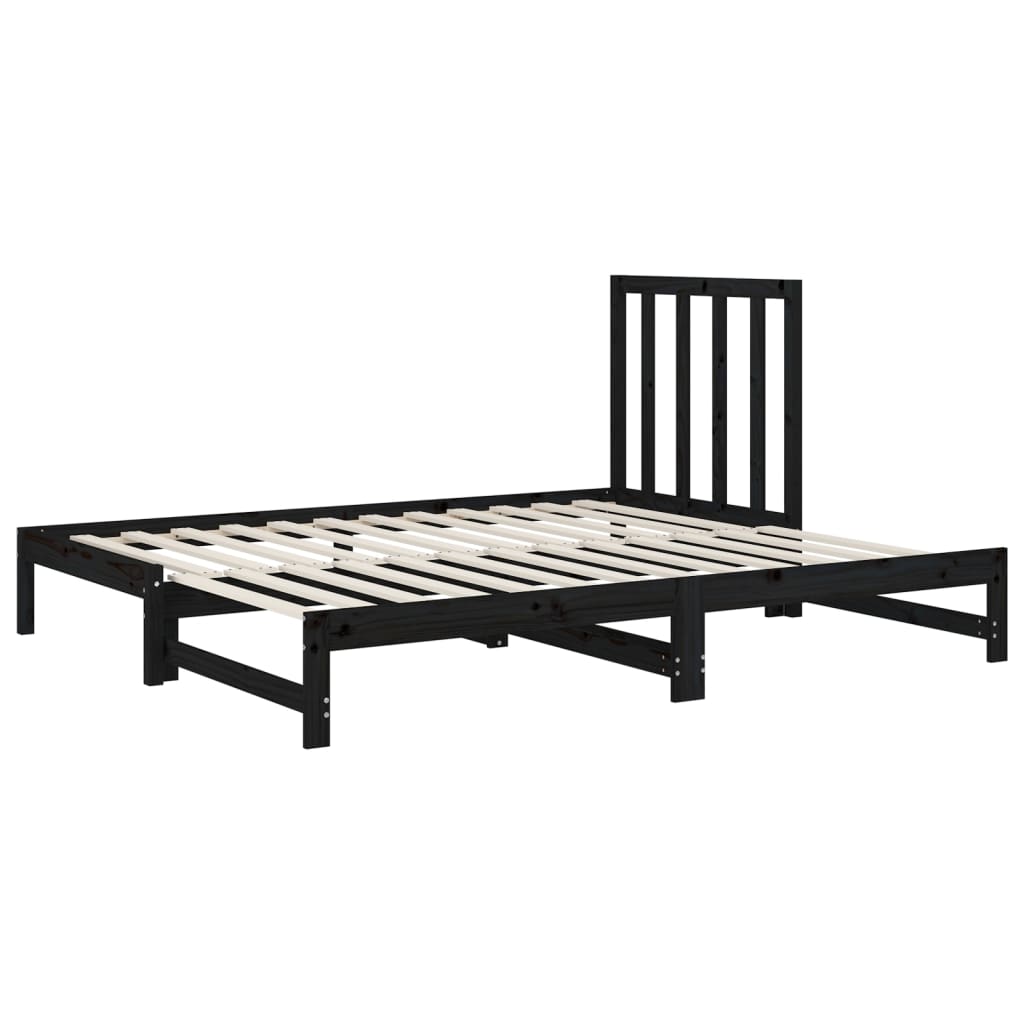 Estrutura sofá-cama de puxar 2x(90x190) cm pinho maciço preto