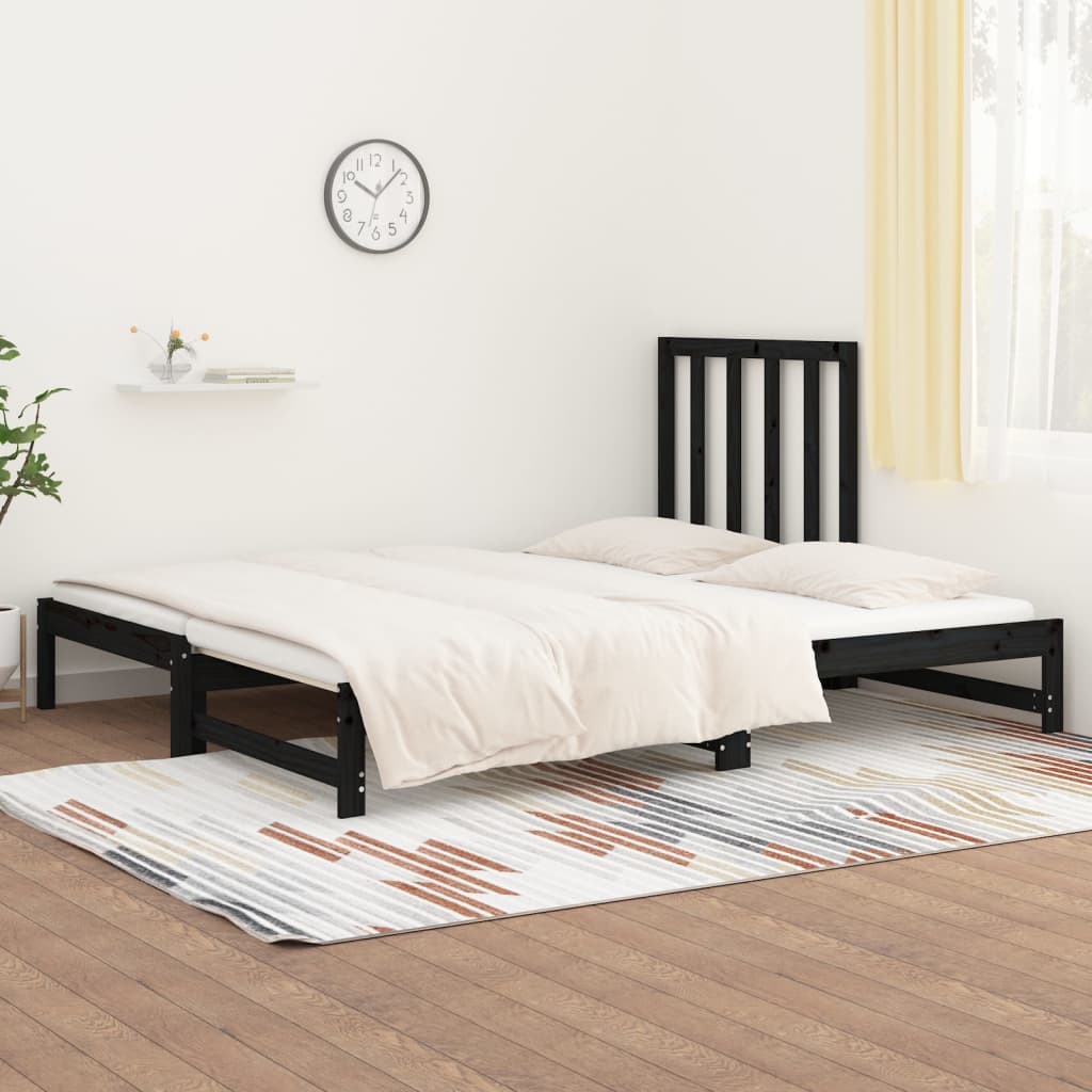 Estrutura sofá-cama de puxar 2x(90x190) cm pinho maciço preto