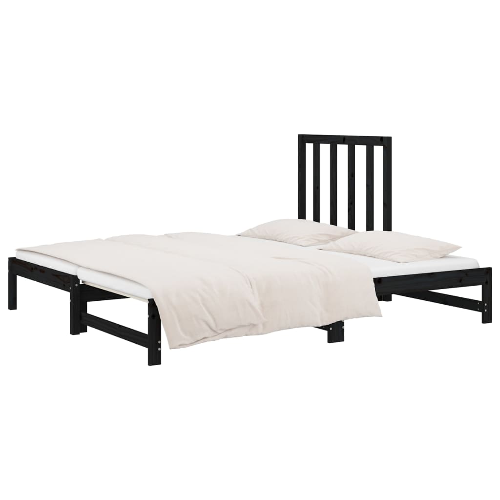 Estrutura sofá-cama de puxar 2x(90x190) cm pinho maciço preto