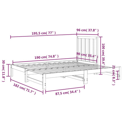 Estrutura sofá-cama de puxar 2x(90x190) cm pinho maciço preto