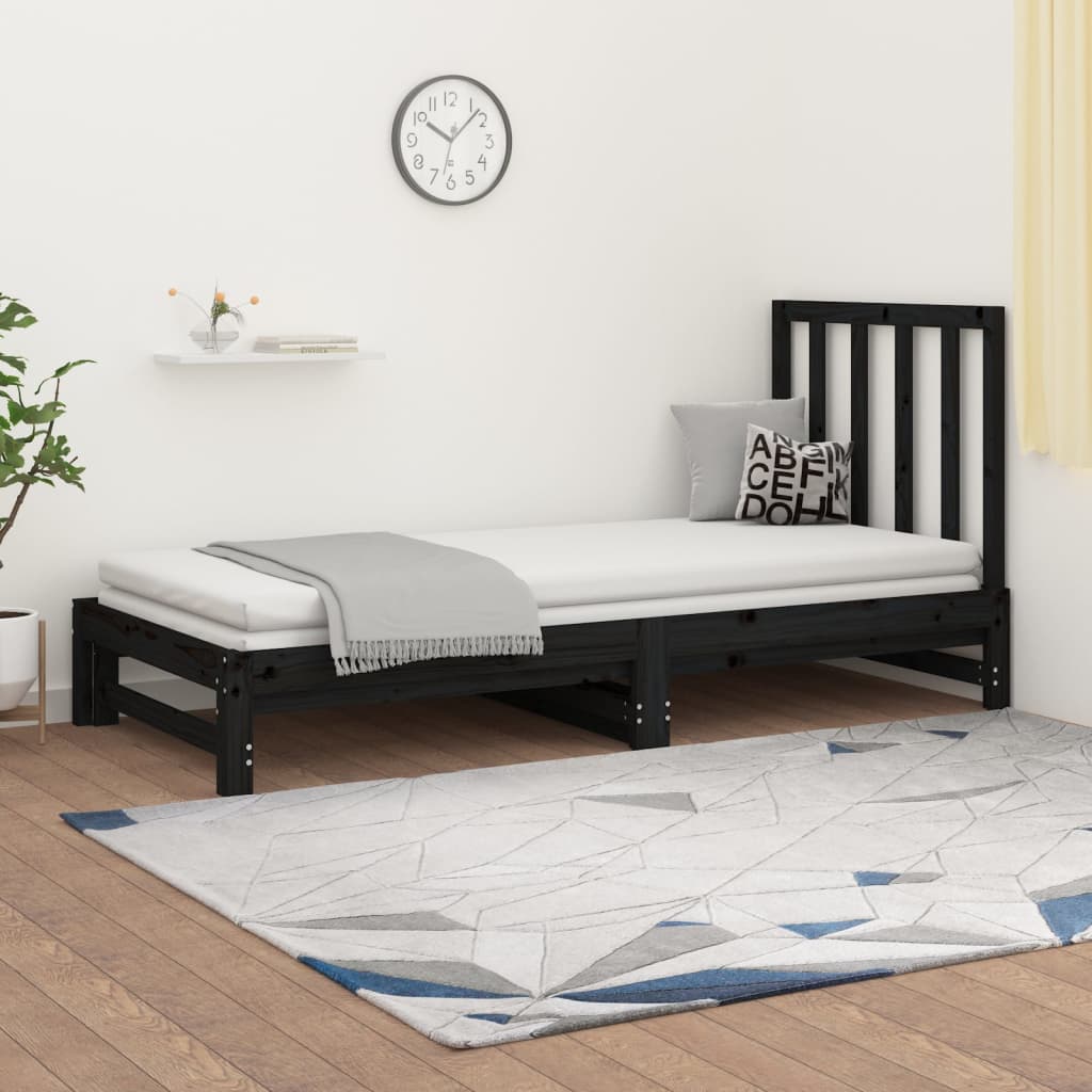 Estrutura sofá-cama de puxar 2x(90x190) cm pinho maciço preto