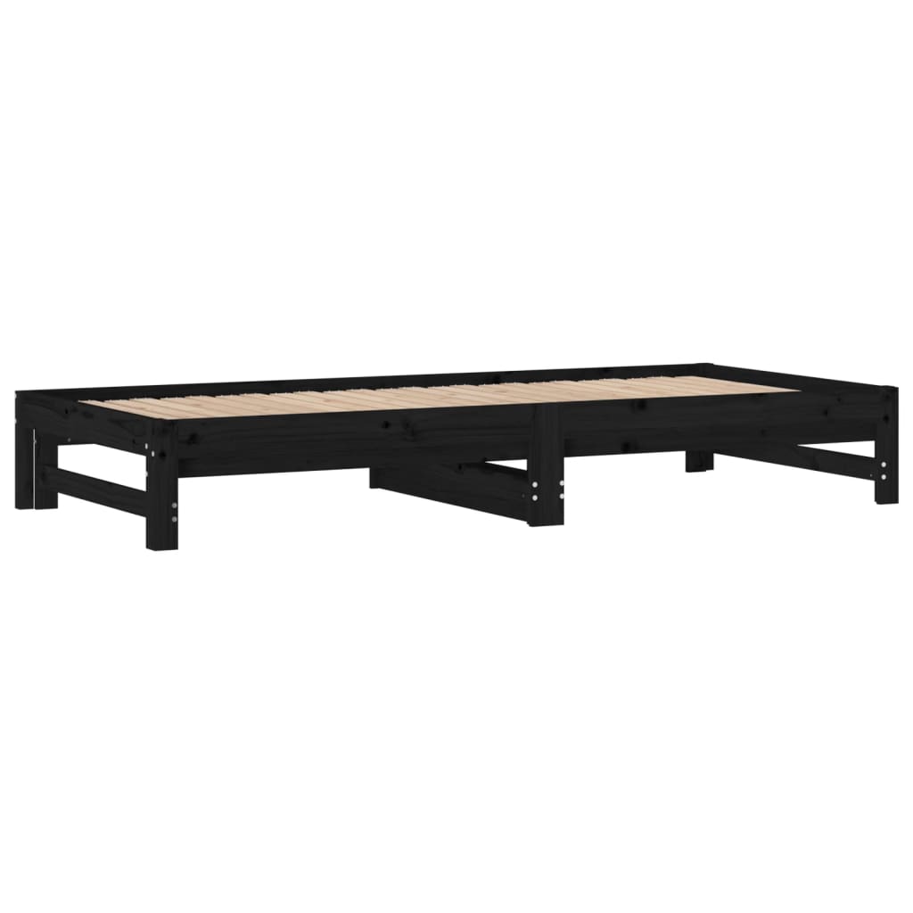 Sofá-cama de puxar 2x(90x200) cm pinho maciço preto